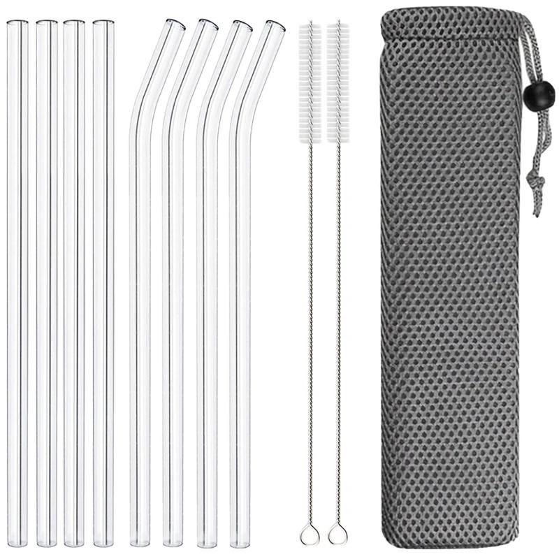 8Pcs Reusable Glass Straws Eco Friendly Reusable Drinking Straw for Smoothies Cocktails Bar Accessories Straws with Brushes