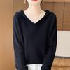 Damtröja med huva i ren australisk ull, tjock sju-gauge stickning, avslappnad ready-to-wear pullover