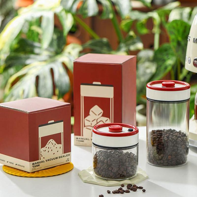 Coffee Beans Vacuum Sealed Tank Transparent Glass Food Storage Jars Household Moisture-Proof Air Extraction Airtight Container