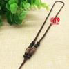 Jade Silk-Wrapped Agate Bead Ethnic Necklace - Long Sweater Chain with Woven Rope Pendant