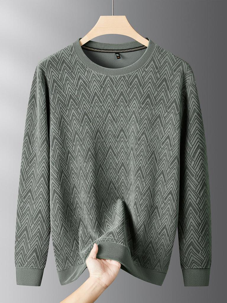 Herr Plus Size Sweatshirt med Fleecefoder och Rund Hals - Höst/Vinter 2025, Tjockt & Varmt, Långärmat.