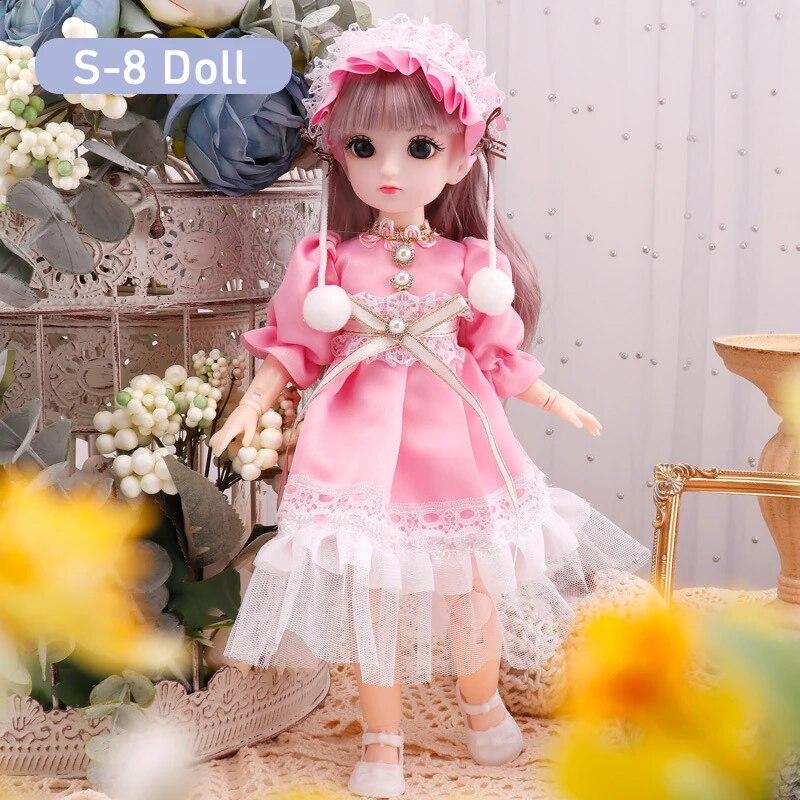 BJD Doll for Girls 30cm Anime Doll 23 Joint Movable Body with Skirt Hat Headdress Dress Up DIY Toy