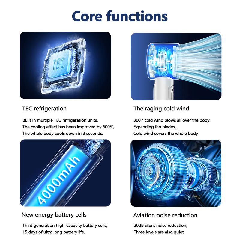 Folding Cooling Fan Colder Wind Semiconductor Refrigeration Handheld Fan 4000mAh USB Rechargeable Cooling Fan Air Cooler Outdoor