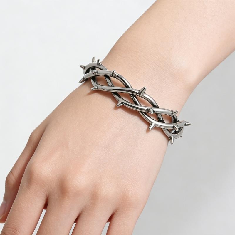 Unique Dark Gothic Thorn Punk Bracelet Stainless Steel Adjustable Closure for Men and Women Gift for Fashion Enthusiasts