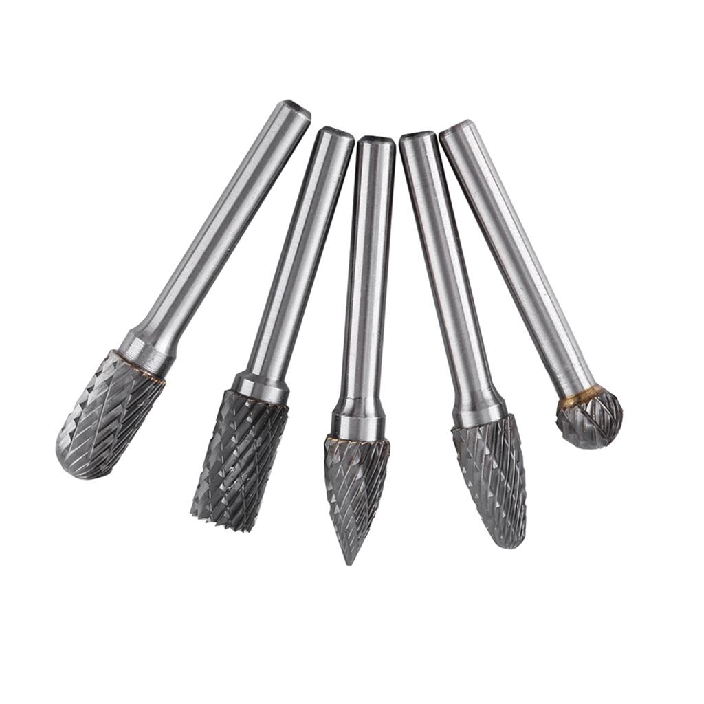 5 Pcs Tungsten Steel Grinding Burr 6mm Shank 10mm Head Rotary Cutter Bits Kit