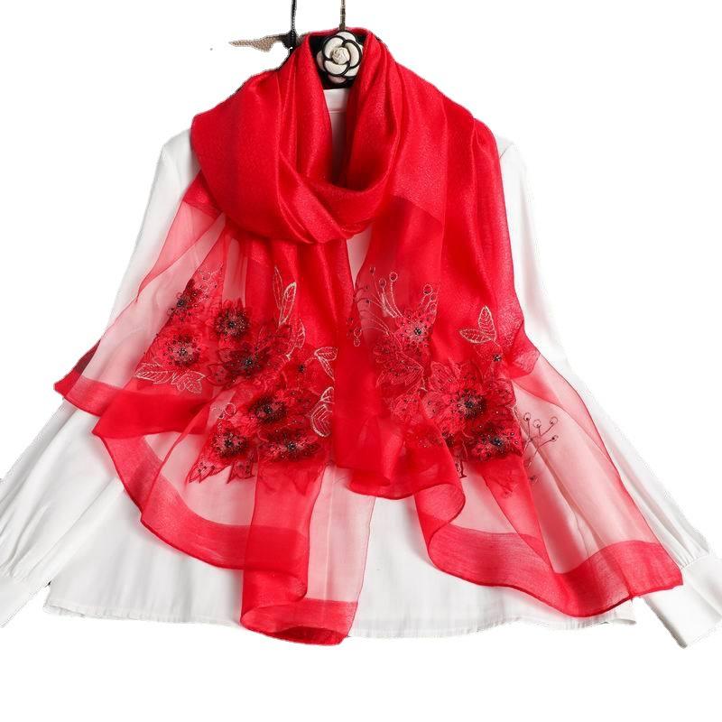 Beach Stoles Headscarf Women Scarf Silk Wool Embroidery Floral Female Thin  New Foulard Bufanda Hijab Shawls Wraps Pashmina