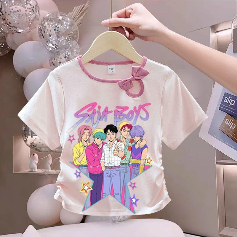 Girls' Fashionized Witch-Hunting Girl Group Top - Summer Children's Round-neck Short-sleeved Pure Cotton T-shirt