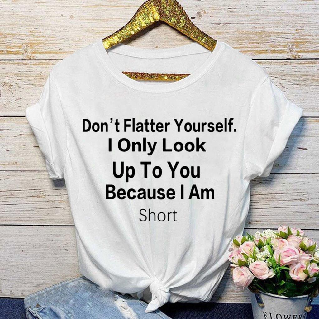 

Женская мода Повседневная футболка с коротким рукавом с буквенным принтом Топ Блузки XXXXL белый