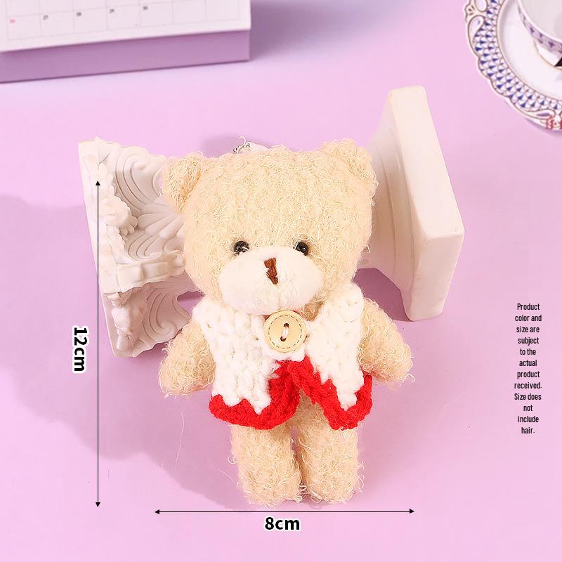 Blush Bear Plush Vest Keychain - Cute Teddy Backpack Charm Gift