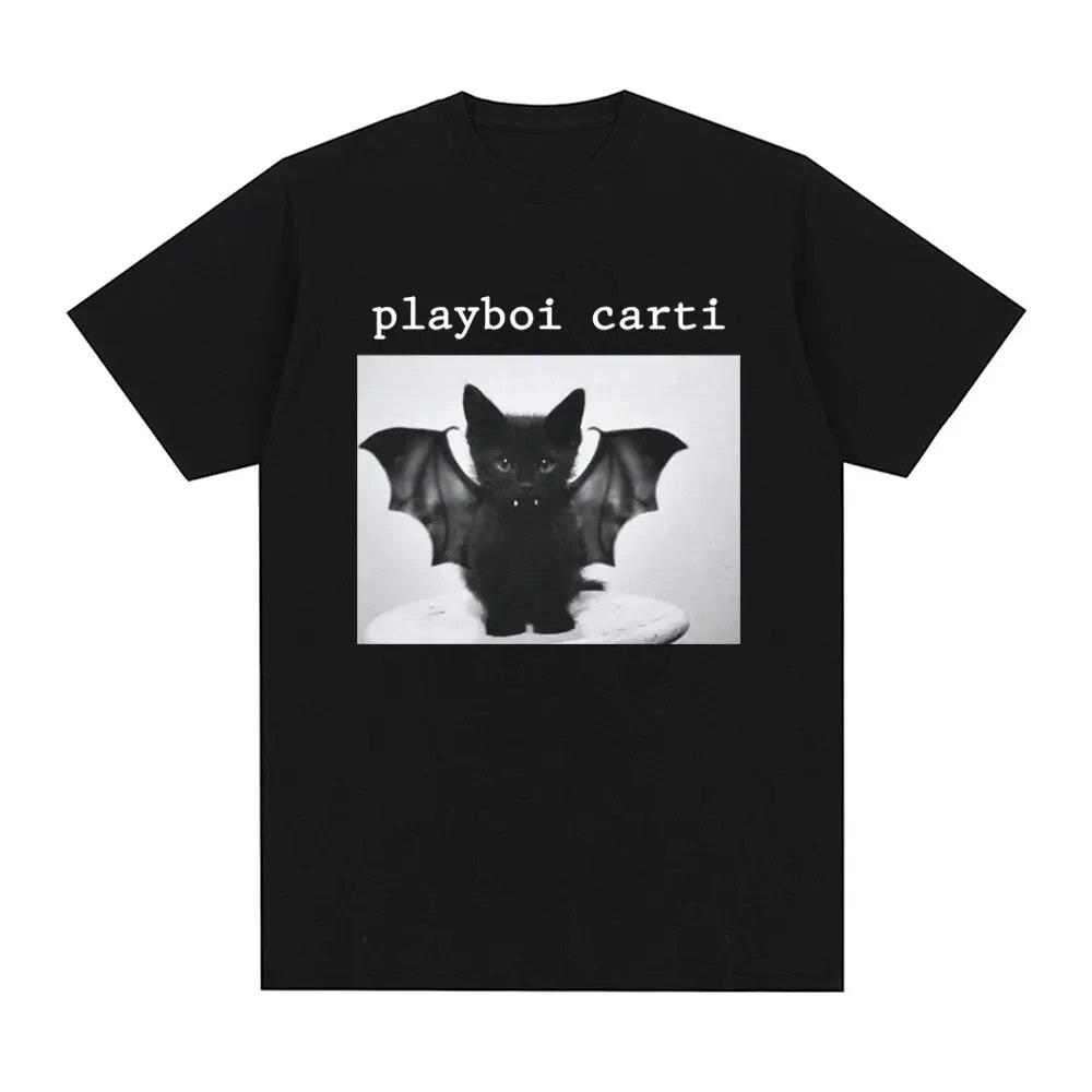 

Летние мужские и женские футболки Рэпер Playboi Carti Cat Футболка с графическим принтом Повседневные хлопковые футболки с короткими рукавами Винтажные футболки 90-х годов