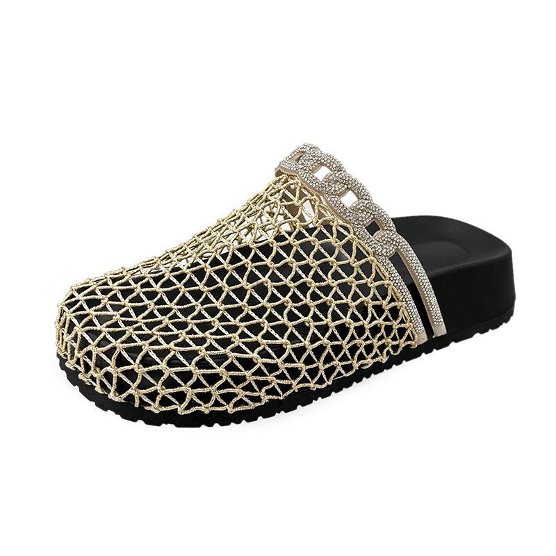 Vară nou pescar fund plat cap rotund baotou jumătate papuci Nisa europeană și americană plasă de pescuit țesută gol papuci răcoroși