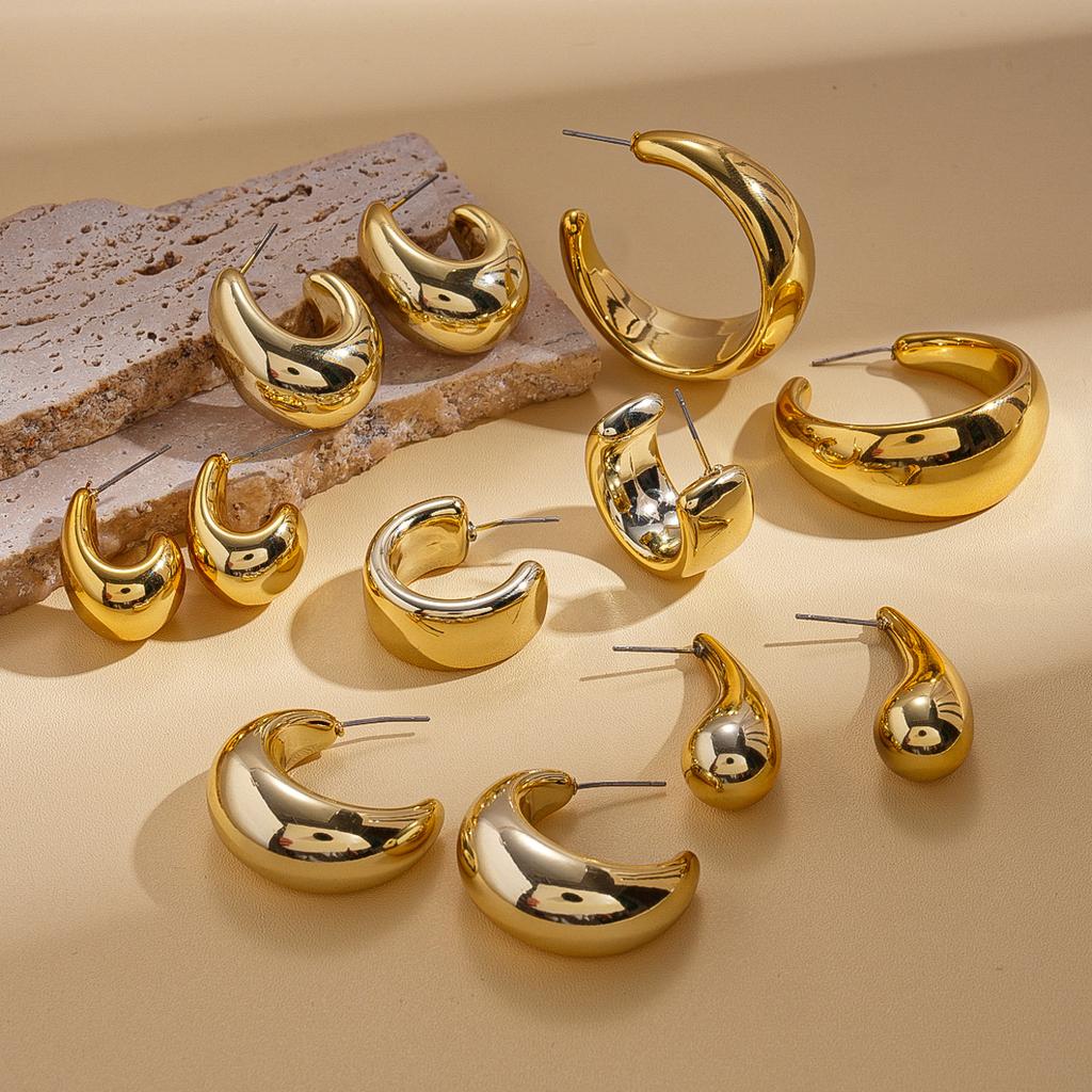 Personalized metal sense geometric C-shaped water drop-shaped steel needle stud earrings fashion ins niche earrings