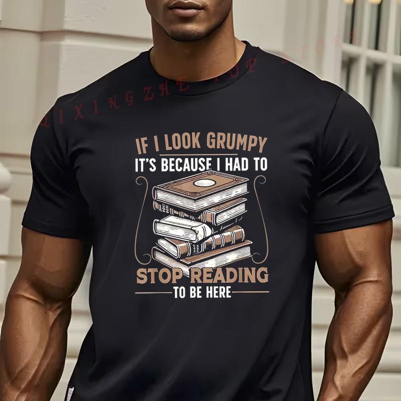 MenS Humorous Book Print TShirt With Stop Reading Message Tshirt Oneck Short Sleeve Casual Top S