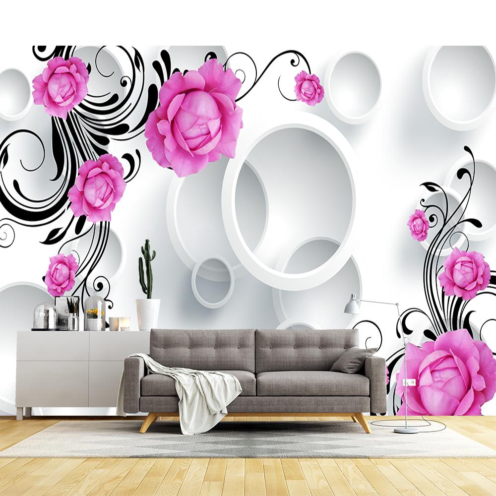 Simple Fashion Rose Flower Mural Circle Purple Floral Wallpaper Living Room Bedroom Home Decor