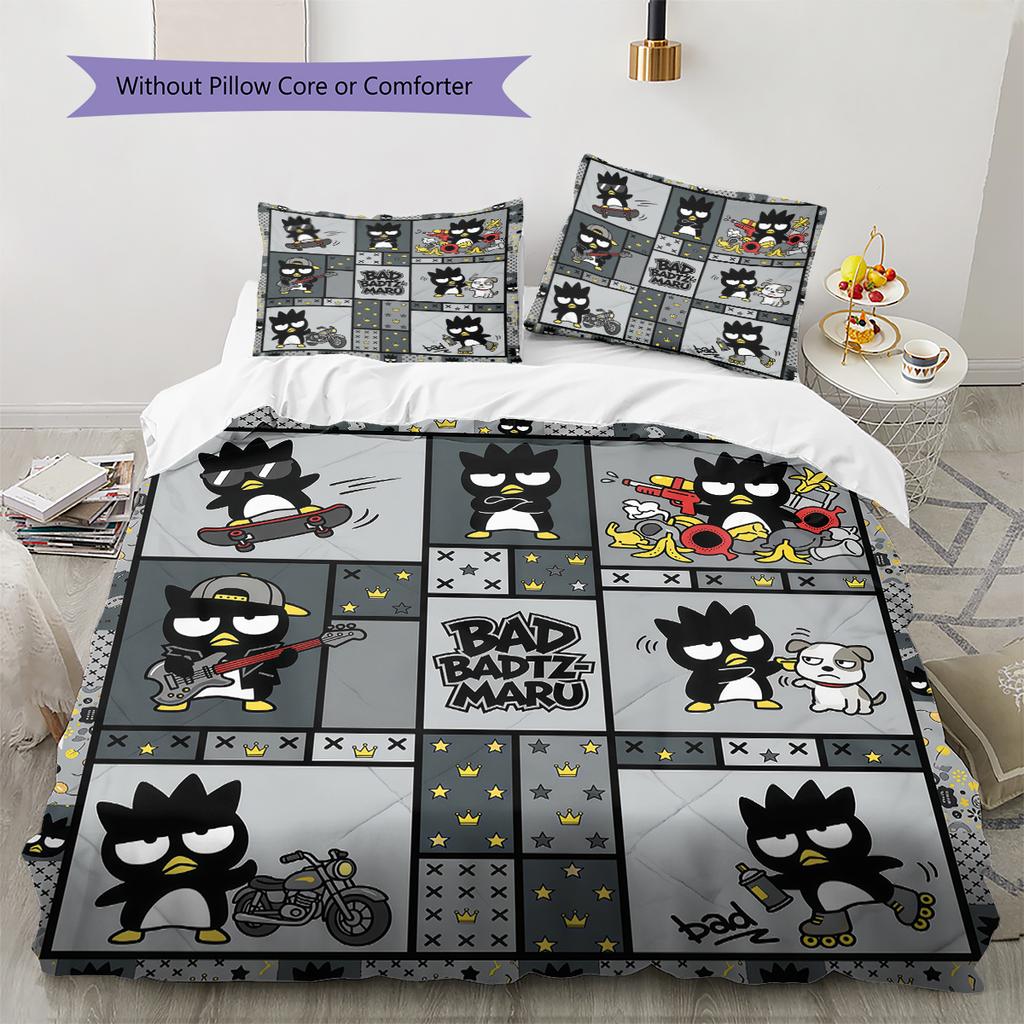 Badtz-Maru Pattern Bedding,Quilt Set Quilt Cover Pillowcase Home Birthday Gift(1 * Duvet Cover + 2 * Pillowcase, Without Core)