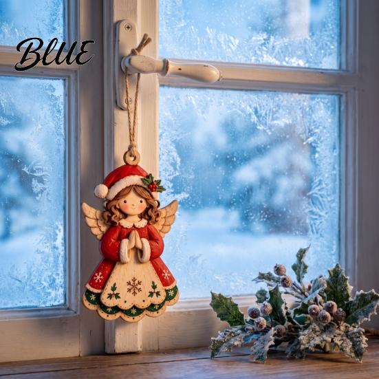 Vintage Style Christmas Tree Ornaments 6Pcs Wooden Angel Ornaments, 2D Flat Hanging with Hemp Rope, Decorative Crafts Retro Pendants for Fireplace and