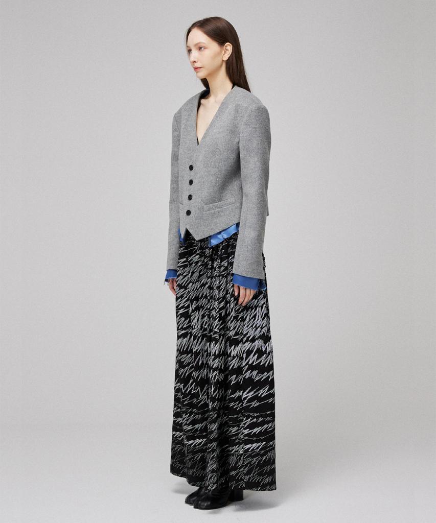 Meuameu Signature Stitch Unbalance Pin Tuck Flare Slacks