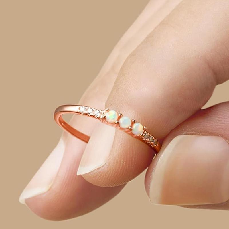 

Huitan Trendy Shiny Zirconia Thin Ring Lady Versatile Finger Zircon for Women Simulated Opal Finger Accessories for Daily Wear 10