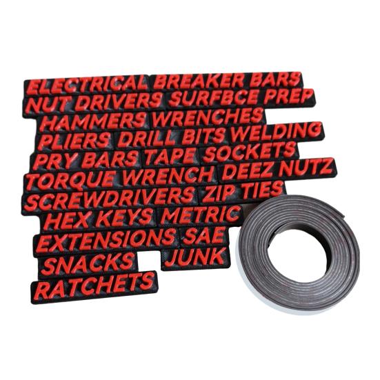 

1 комплект бирок для ящиков ящиков инструментов 3D магнитные этикетки для органайзера ящиков инструментов многоразовые легко читаемые печатные мини-наклейки для ящиков инструментов красный