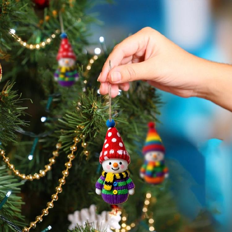 16/32 Stück Holz Schneemann Ornament Set Handgefertigt Bunte Strick Schneemann Figur Weihnachtsbaumschmuck für Heimdekoration