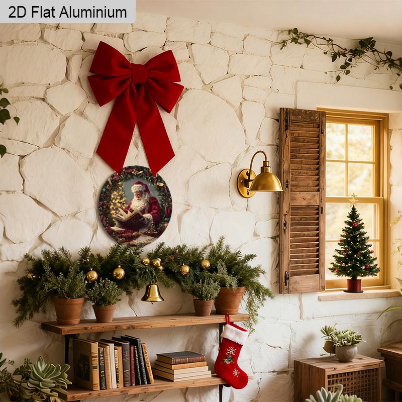 2D Flat Aluminium Christmas Sign with Santa Claus Pattern - Navidad Figurine Ornaments - Ideal for Front Door, Wall, Porch, Fence Decor - Ideal