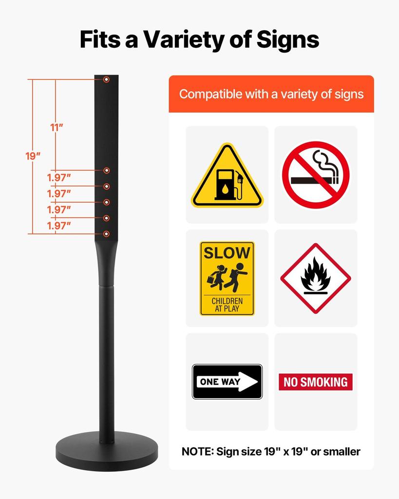 Portable Sign Post, 2-Pack, 1230 Mm Tall, Metal Sign Stands with Heavy Duty Cast Iron Base, Multi-Hole Design for Easy Installation, Wind-Resistant,
