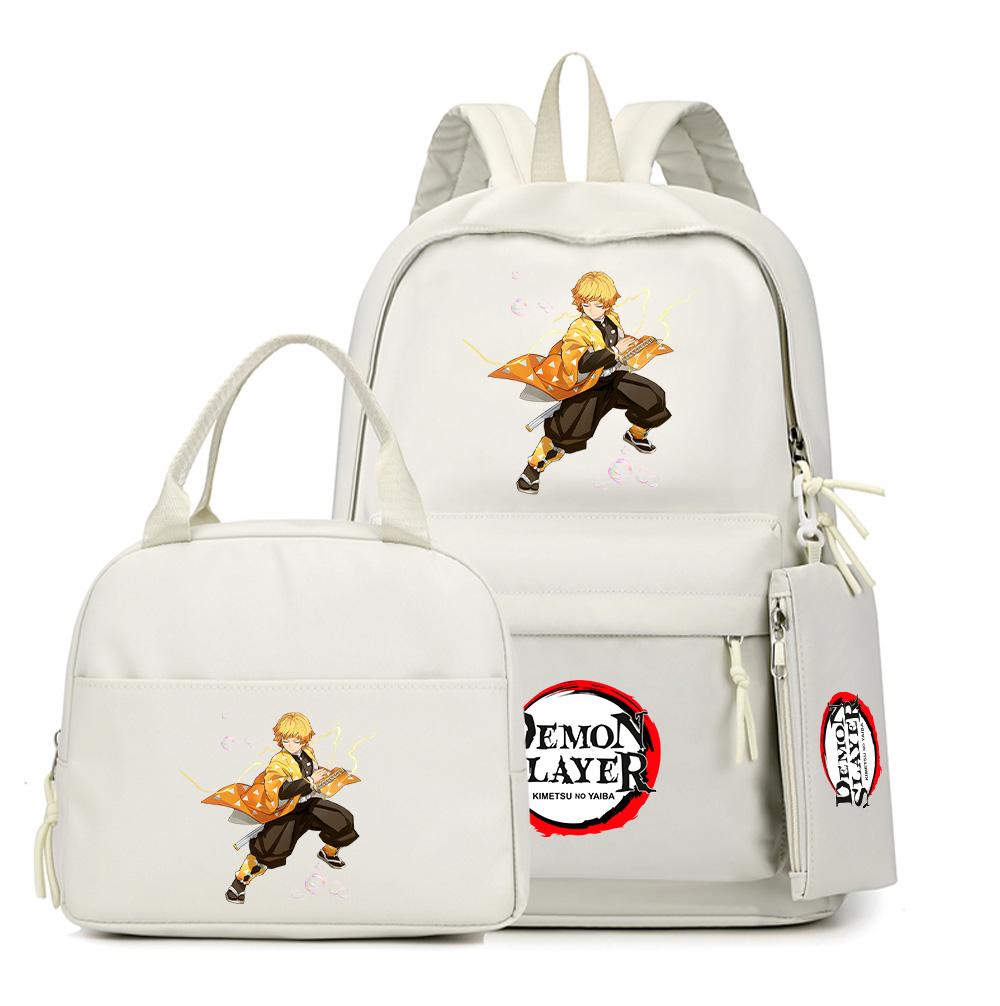 3Pcs/set Anime Demon Slayer Printed Backpack Lunch Bag Pencil Case for Children Student Schoolbag Large Capacity Waterproof Travel Bag