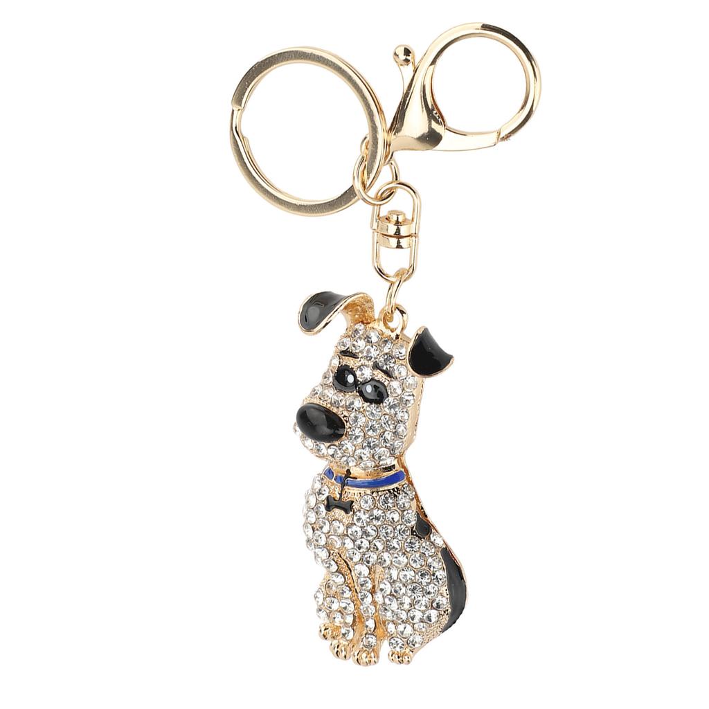 Cute Dog Shape Crystal Rhinestone Keychain Sparkling Bag Handbag Pendant for Women Girls White