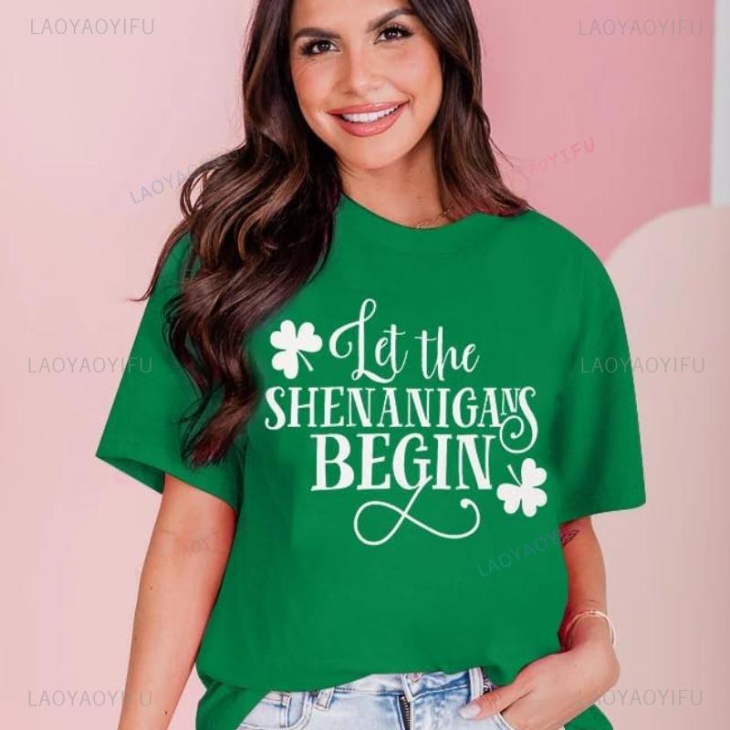 Womens St Patricks Day Shirts Let The Shenanigans Begin Shirt Lucky T Shirt Green Tee Funny Sayings Tops Vintage Aesthetic Tees