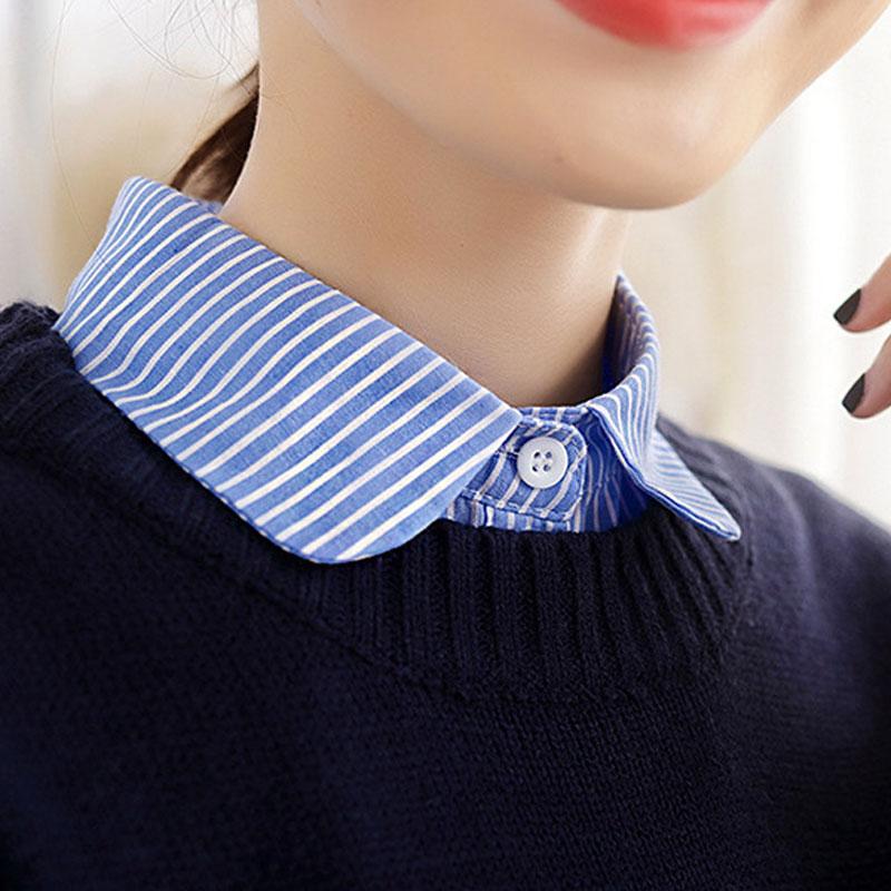 Womens Classic Striped Detachable Fake Collar Shirt Dickey Half Blouse False Collar for Lady Girls Men