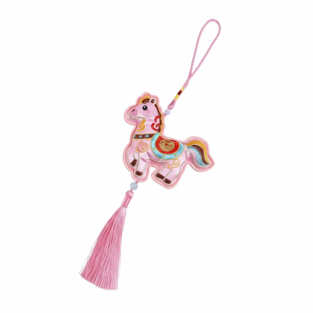 Chinese Style Pony Embroidered Pendant Spring Festival Zodiac Mascot New Year Horse Pendant Funny Tassel Car Hanging Ornaments