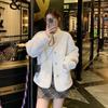 Women's Short Beige Faux Fur Coat Button-Up Warm Winter Jacket Casual Streetwear
