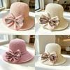 Summer Straw Hat With Large Brim And Bow Embroidery For Womens Sun Protection