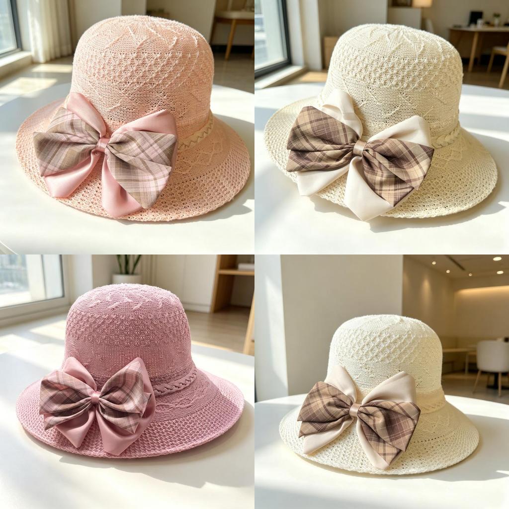 Summer Straw Hat With Large Brim And Bow Embroidery For Womens Sun Protection