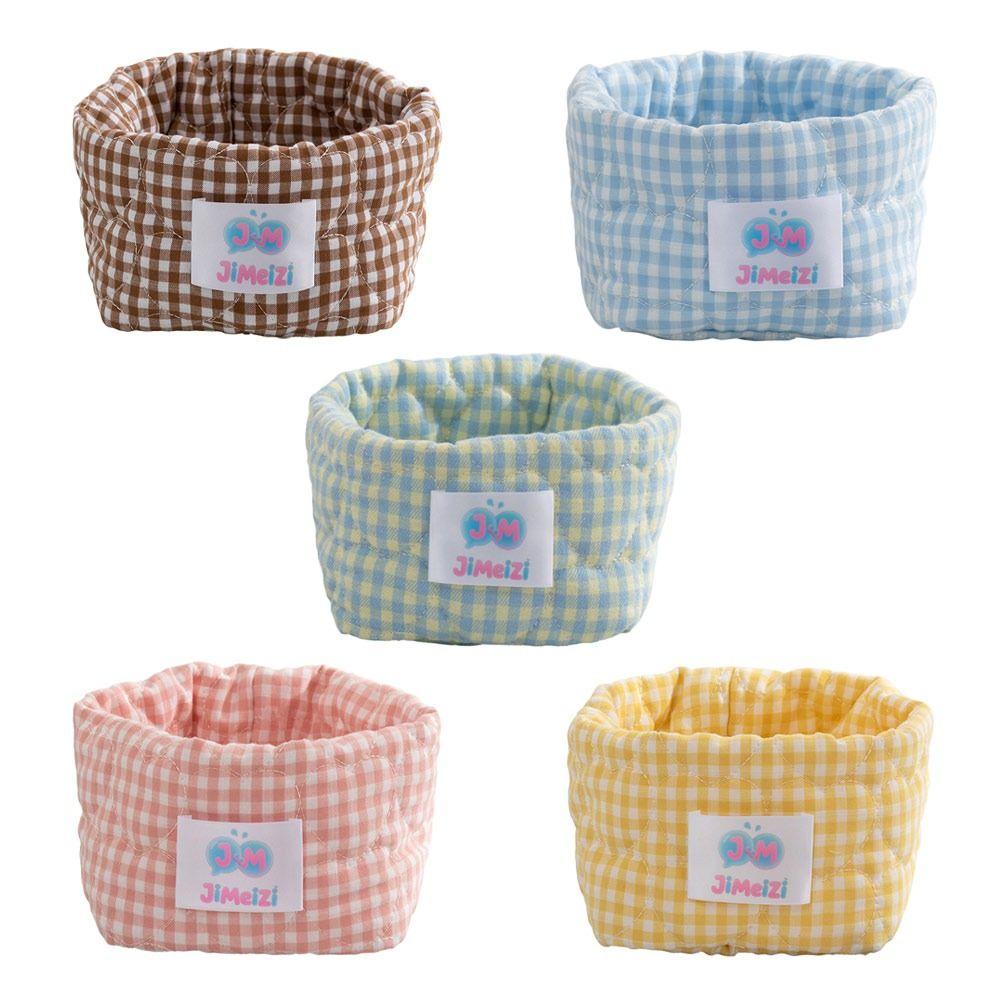 Gingham Fabric Storage Basket Soft Quilted Makeup Storage Basket  Home Decor