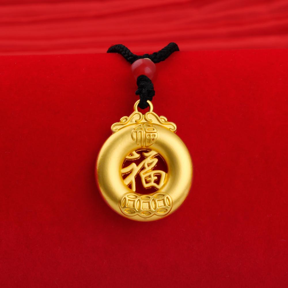 Náhrdelník s přívěskem z pískového zlata Buddha Dragon Yellow Gold Černý provazový řetízek na krk