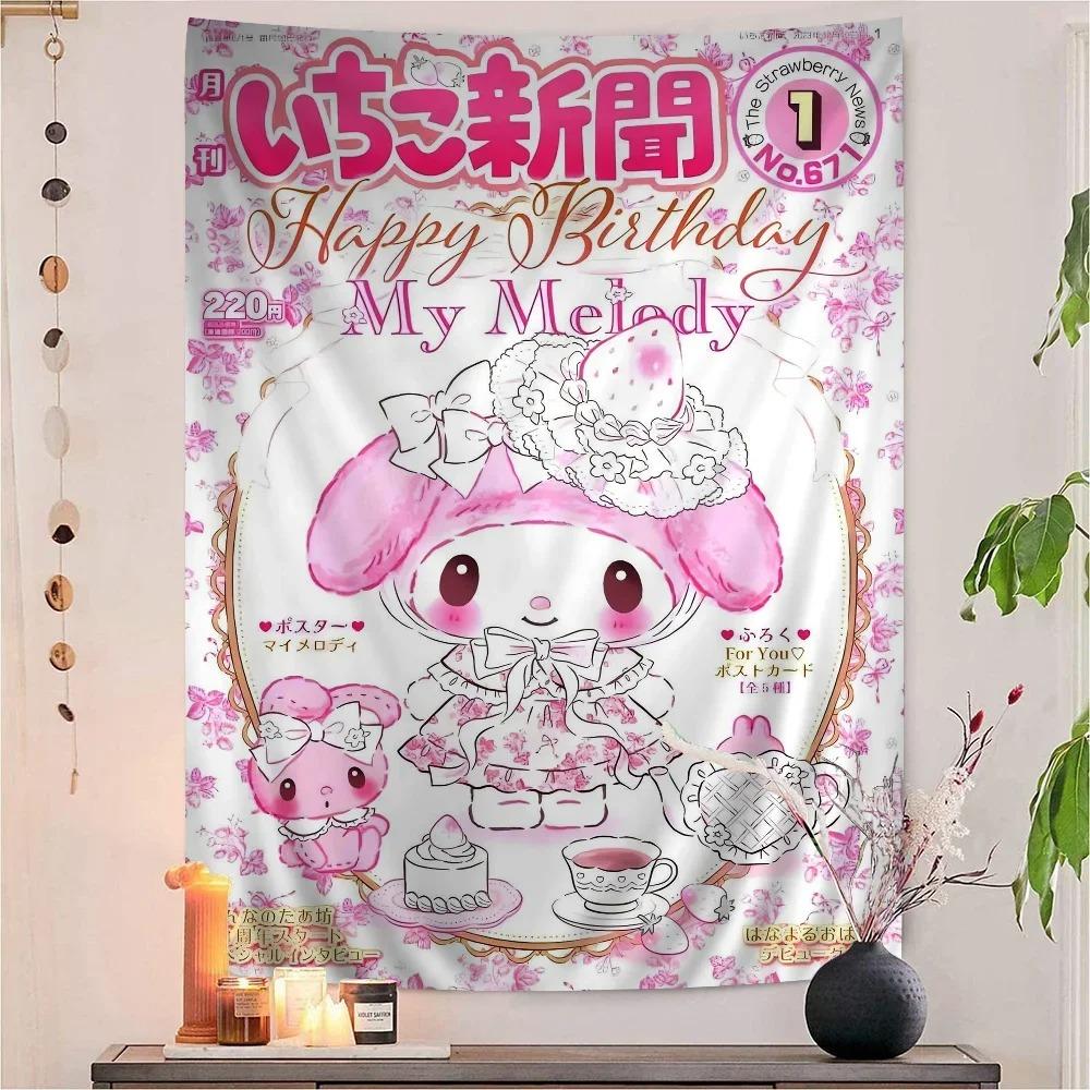 My Melody Pink Cute Anime Colorful Tapestry Wall Hanging Hanging Tarot Hippie Wall Rugs Dorm Wall Art Decor Girl Heart Kawaii An