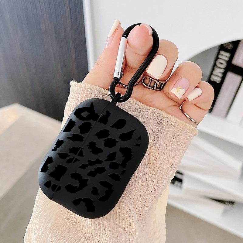 Black Leopard Print Earphone Case for Airpods Pro 3/Pro 2/Pro Silicone Protective Cover for Apple Airpods 4 3 1/2 -drop Case