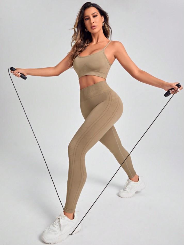 JYL Set High Waist Hip Lifting Tight Quick Dry L фелдграу