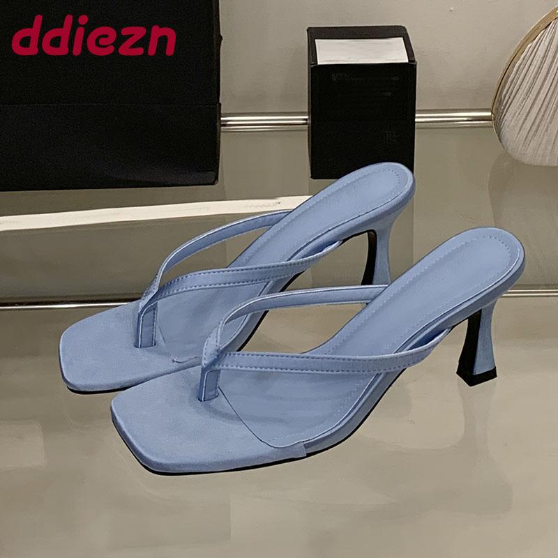 Fashion Female High Heels Slippers Shoes For Ladies Summer Beach Slides Fashion Silk Women Heeled Slippers Sandals Shoes Flip flops