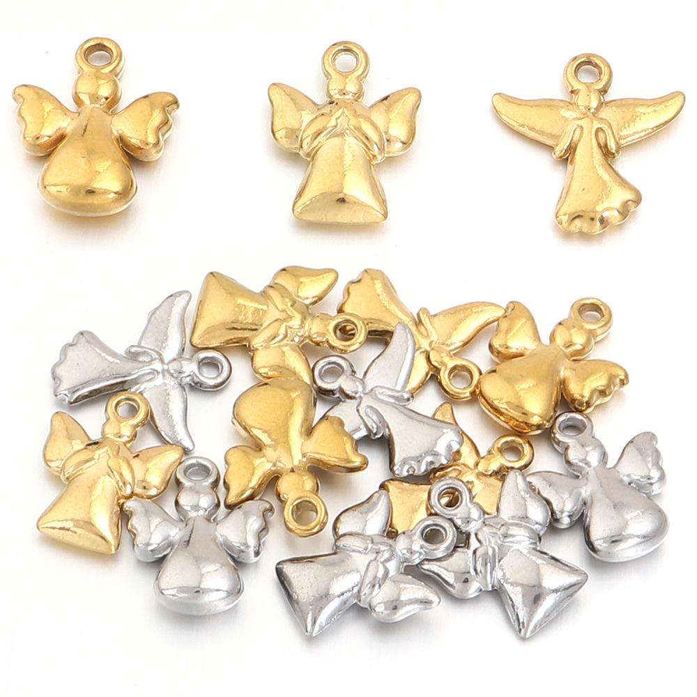 5pcs Stainless Steel Little Angel Charms Gold Steel Color Charms Pendant For Jewelry Making DIY Necklace Pendants Accessories