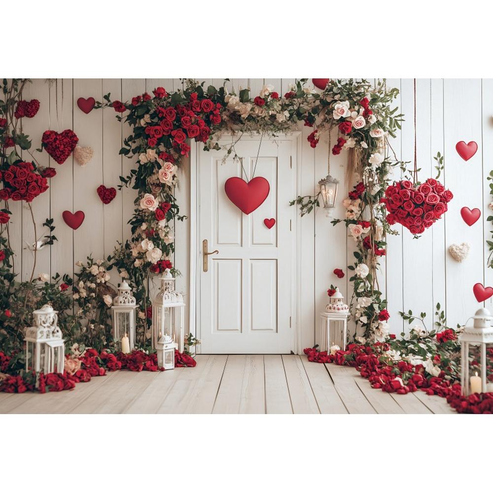 Valentine's Day Photography Backdrop White Arch Red Roses Love Heart Wedding Party Room Decor Girls Portrait Photo Background