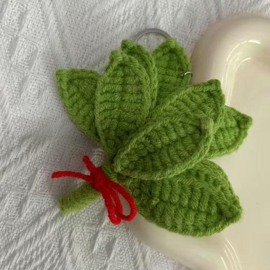 Woven Keychain Handmade Pomelo Leaf Design Lucky Charm Keychain Hand-Crocheting Decorative