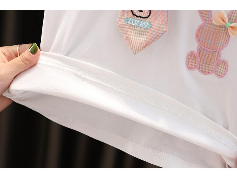 Collar Korean Lace Summer Style Cartoon Tie Shorts Set For Girls 05 Years