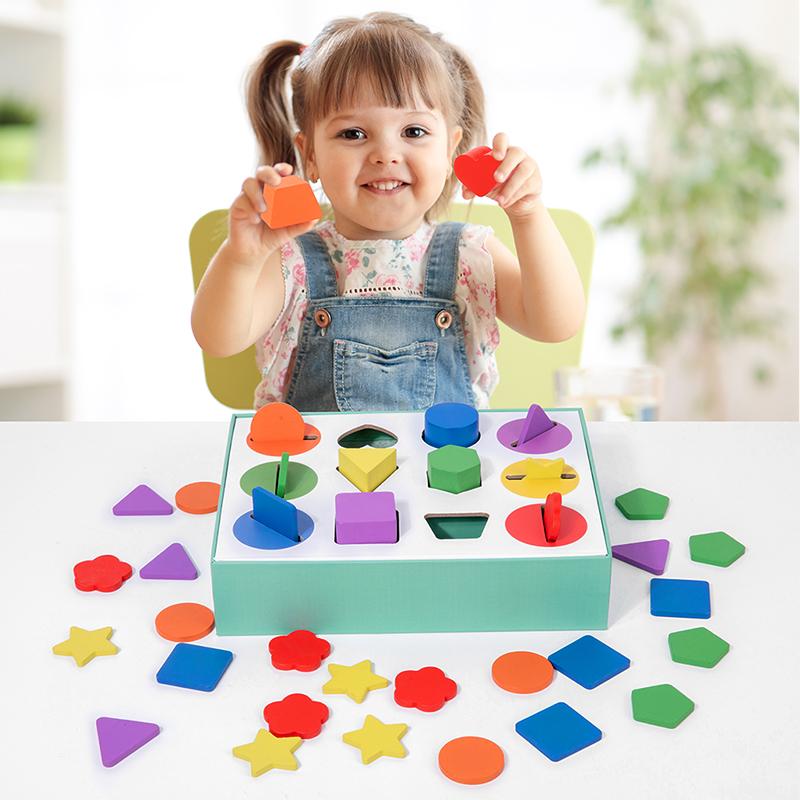 Montessori Wood Toys for Kids Wooden Shape Color Sorter Educational Toy for Baby Toddlers Preschool Gifts