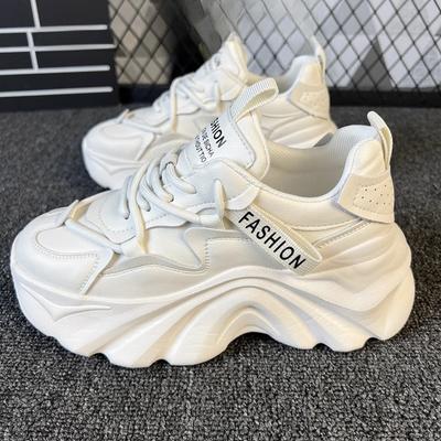 Authentische klobige Leder-Sneakers mit dicker Sohle, die die Körpergröße erhöhen, Damenschuhe, neue, allumfassende und leichte Freizeitschuhe, Damen-Sneakers, Flut