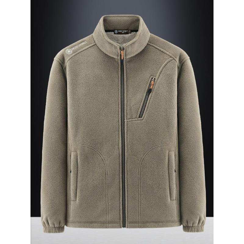 Fuzzy Sherpa Jacket for Men Casual Full Zip Stand Collar Fall Winter Warm Outwear Polar Fleece Jackets Men's Outdoor Hiking Soft Coat With Pockets