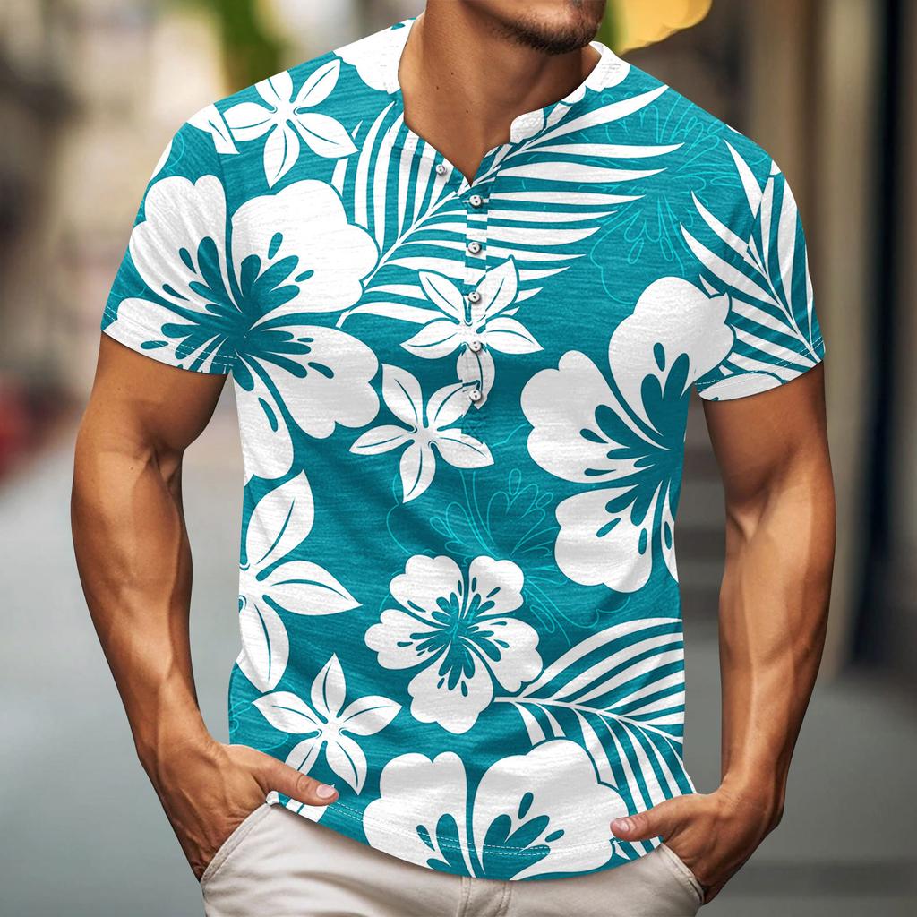 Men'S Printed T-Shirt Outdoor Retro Button Loose Long Sleeve Top