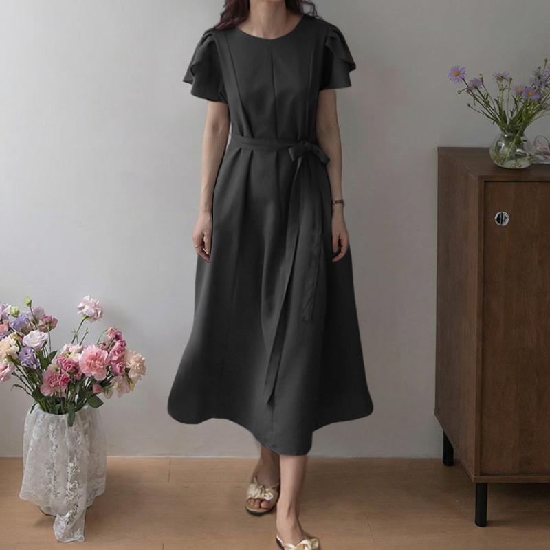 ZANZEA Lässiges Sommerkleid mit Rundhalsausschnitt und kurzen Ärmeln für Damen