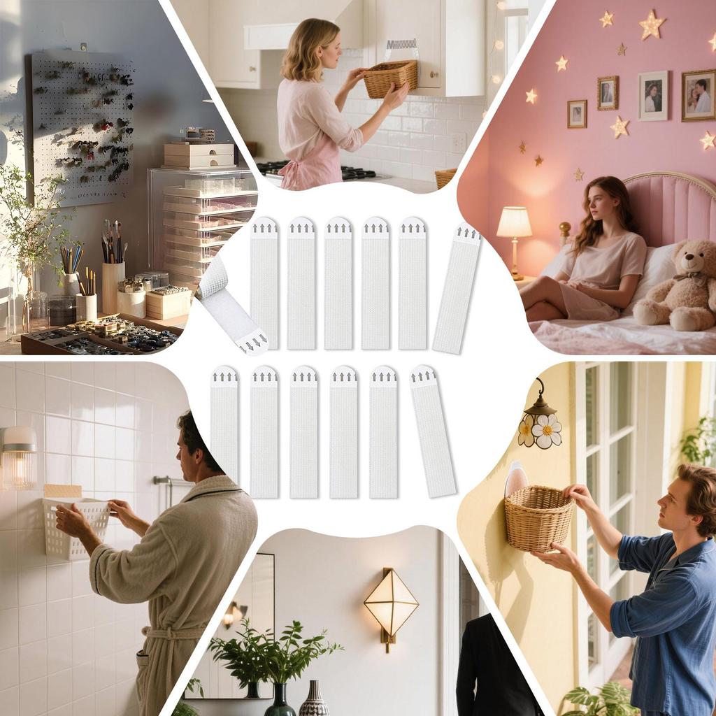 Hook And Loop Tape Hook And Loop Strips With Adhesive 12 Pieces No Punching Reusable Fastener Wall Hanger For Dormitory Garage